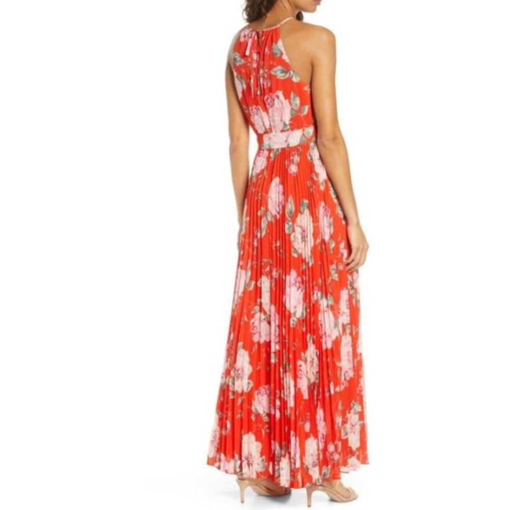 Chico's Eliza J boutique Red Floral Halter Maxi Dress size 4 - Picture 3 of 15